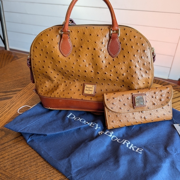 Dooney & Bourke Handbags - Dooney & Bourke Brown Ostrich Leather Bag and Wallet